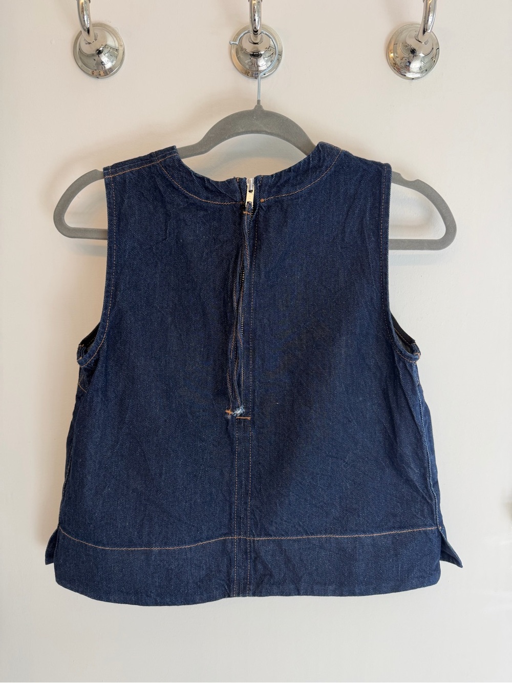 Madewell Dark Indigo Denim Crop Top with Contrast Stitching - Picture 2 of 3